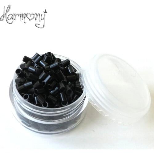 1000pcs Black Straight Copper Ring mini locks of 3.0x2.4x4mm Micro Ring Beads For I tip Hair Extension