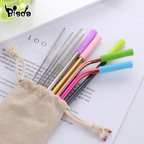 2 Pcs 6mm Drinking Short Straw with Silicone case Eco-Friendly High Quality Stainless Steel Straws Home Party Bar Drinking tool