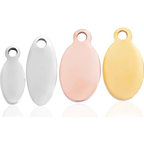 25pcs/lot Oval Stainless Steel Blank Dog Tags Pendants Gold;Rose Gold Tone DIY Charm Necklace Jewelry for Logos