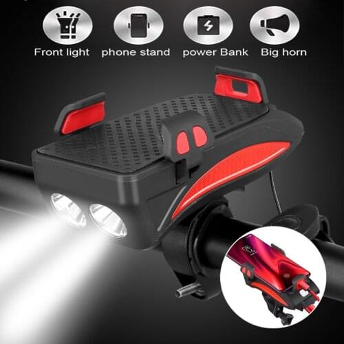 3 in 1 Waterproof LED Bike Headlight Shockproof Mobile Phone Holder Rack Rechargeable Power Bank Loud Sound Siren