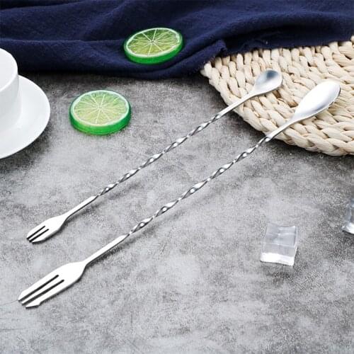 4pcs Stainless Steel Long Handle Scoop Stir Bar Ice Spoon Dessert Scoop Milk Tea Stirrer