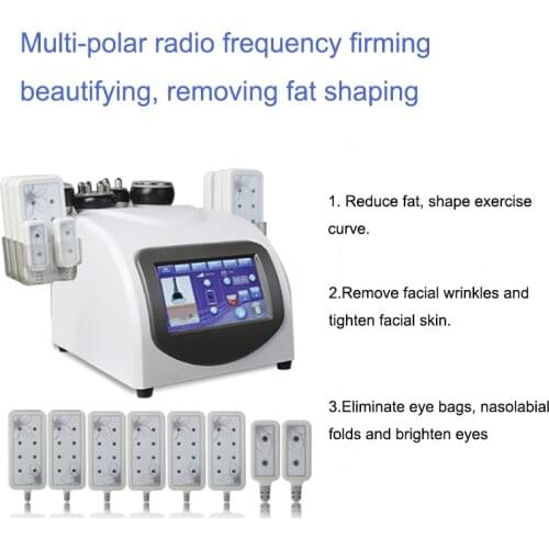 6 in 1 Body Slimming Machine Ultrasonic Cavitation Vacuum 40K Radio Frequency Laser 8 Pads Multipolar Lipo Laser Beauty Machine