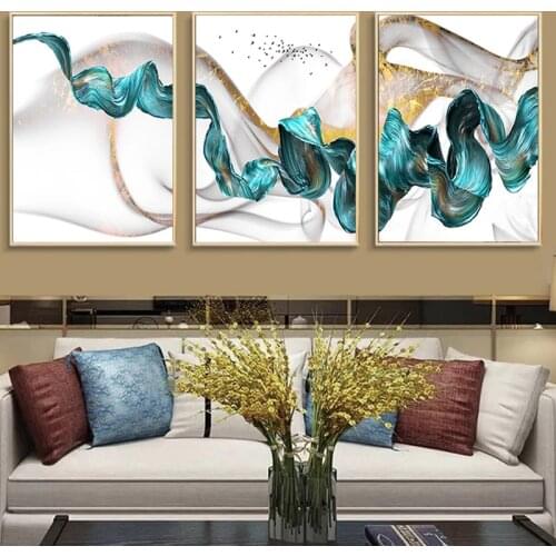 Abstract Gold Classical Luxury Poster Canvas Painting Blue Ribbon Picture Home Decor Wall Art Nordic Print for Living Room Decor