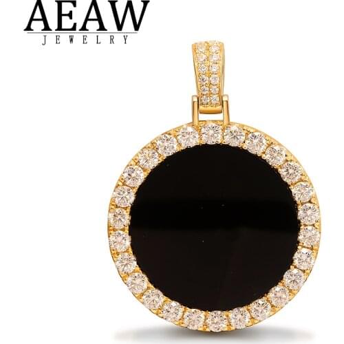 AEAW 30mm 26pcs 3mm Moissanite Pendant Centre Black Onyx Can Match Cuban Necklace in S925 Silver and Solid 10K Gold No Chain