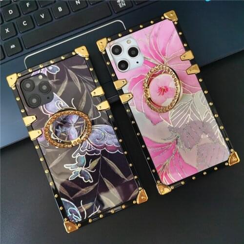 Luxury Gold Glitter Butterfly Flower Case for Samsung Note 20 Ultra Note 10 S21 S20 Plus S10 S9 A71 A52 A72 Black Square Cover