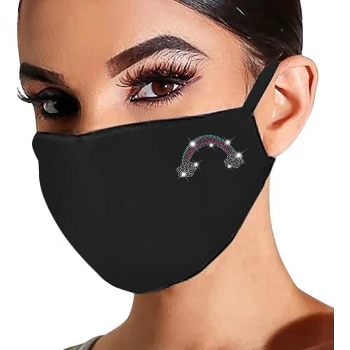 1pc Women Men Drill Sequins Black Mask Washable Reusable Cloth Face Mask Adjustable Halloween Cosplay Face Shield Mascarilla