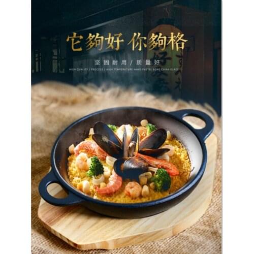 Cast Iron Steak Plate Steak Frying Pan Non-Stick Cooking Grill Pan With Wooden Tray Steak Cooking Supplies For Home Restaurant