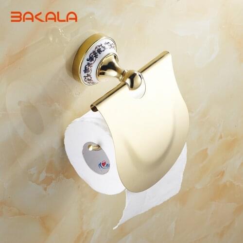 BAKALA GOLDEN Copper Toilet Holder Paper Rack Gold Plated Towel Rack Bathroom accessories BR-5506