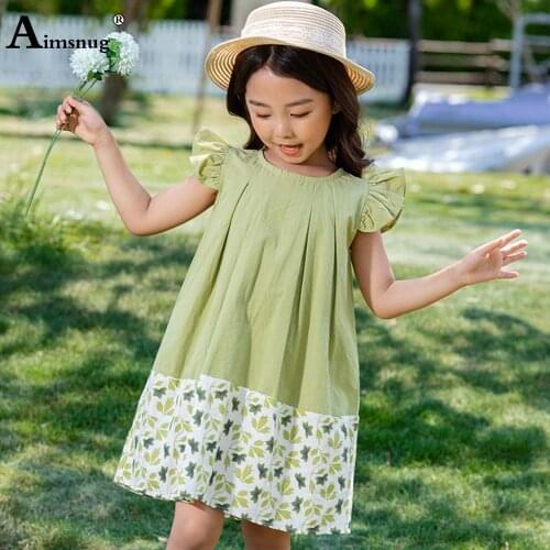 Children Flower Print Sweet Dress Girls Petal Sleeve Casual A-line Party Dresses Kids Clothing 2021 Knee-Length Princess Dress