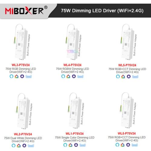 2.4G WiFi 75W Dimming Driver Single color/Dual White /RGB/RGBW/RGB+CCT LED Strip controller 24V Power Lighting Transformer Power