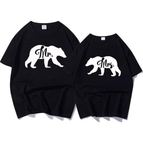 Tee Shirt Summer New Couple T-shirt for Lovers Printing Bear Funny T Shirt for Women and Men Short Sleeve Loose T-shirt