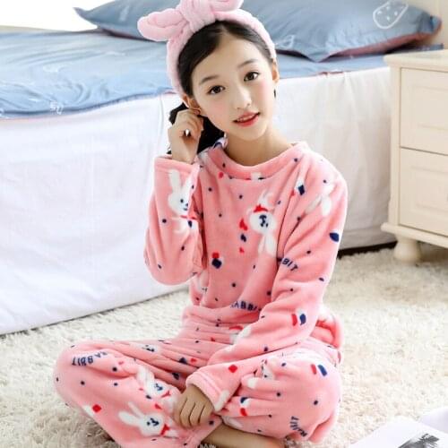 H5666 Girls Autumn Winter Pajamas Coral Velvet Flannel Thickened Nightwear Home Clothes Suit Women Cartoon Comfortable Sleepwear