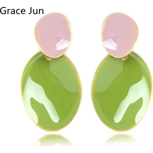 Grace Jun 2 Color for Choose Oval Geometric Shape Clip Earrings Without Piercing Xmas Earrings Ear Cuffs for Women Best Jewelry