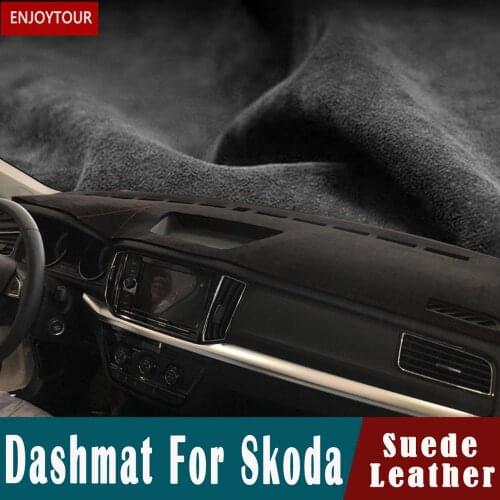 For Skoda Fabia Octavia Rapid Superb Kodiaq Karoq Yeti KAMIQ Suede Leather Dashmat Dashboard Cover Pad Carpet Accessories Car