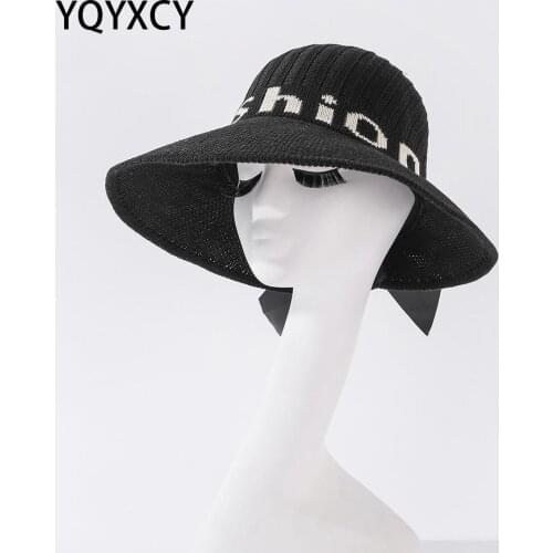 YQYXCY Summer Hats For Women Letter Bow Sun Hat Female Sunscreen Sunshade Foldable Empty Top Korean Outdoor Casual Sunhat 2021