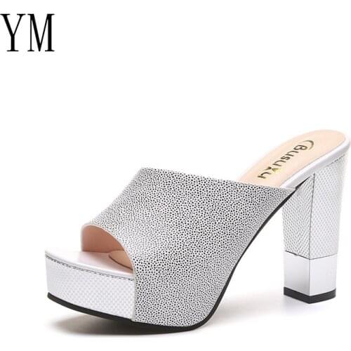 Fashion Summer Women Elegant High Heel Sandals Peep Toe Platform Shoes Sexy Crystal Chunky Heel Shoes Lady Thick Heel 34-30