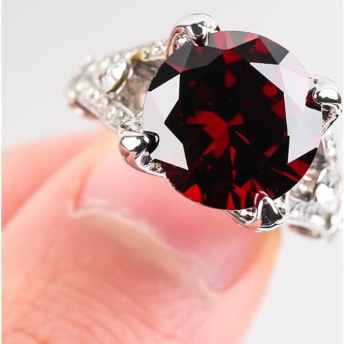 Fashion Wine Red Crystal Stone Rings for Women Charm Jewelry Silver Color Engagement Wedding Bridal Promise Ring Gift Wholesale
