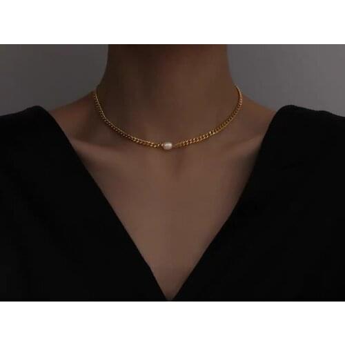 Natural Freshwater Pink Pearl Chokers Necklace Gold Color Single Chain Clavicle Chain Short Necklace Female Jewelry Weddings