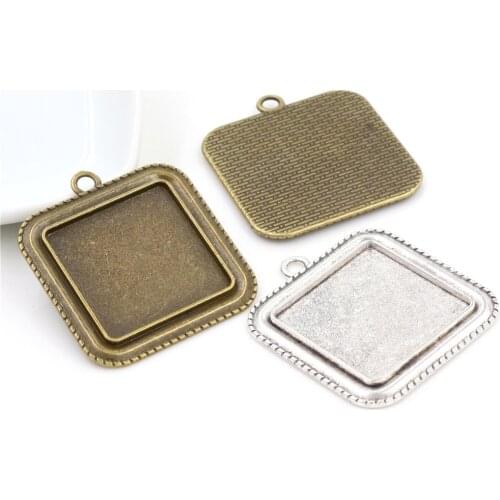 New Fashion 5pcs 25mm Inner Size Antique Bronze Square Cabochon Base Setting Charms Pendant Tray