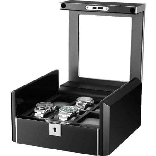 6 Slots Watch Box Organiser Collector PU Leather Wooden Case Storage Black Lock Removable Pillow Jewellry Watches Accessories