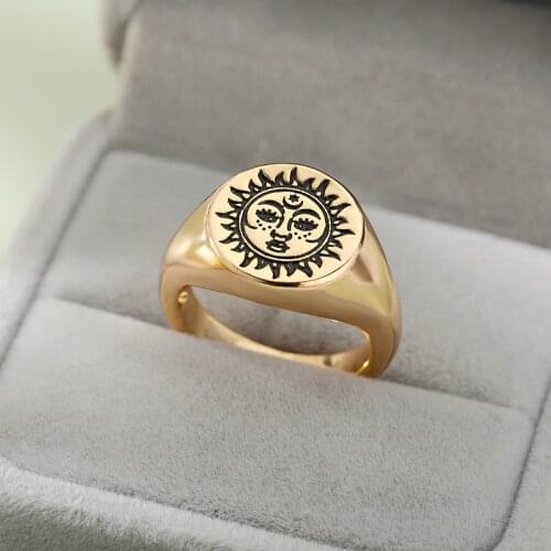 Stainless Steel Couple Sun Face Ring Gold Silver Color Vintage Rings For Women Aesthetic Jewelry Gothic Accessories Gift bague