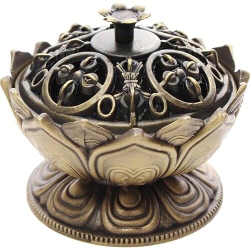 Lotus Cone Incense Burner Holder Flower Statue Censer Chinese Style Buddhist Meditation Home Decor