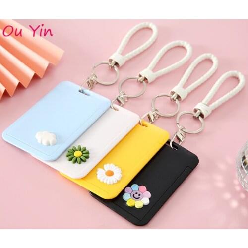 Cartoon Simple Flower Card Set Bus Meal Card IC Card Set Student Hand with Key Chain Card Set Credit Card Protective Case