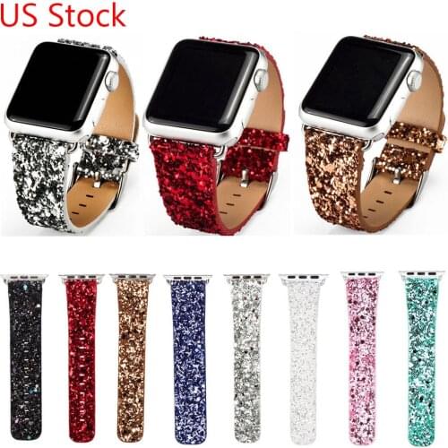 Glittery Bling Christmas PU Leather Band for Apple Watch Series 5 4 3 2 1 Strap Bracelet for iWatch 44mm 42mm 40 38mm Watchbands