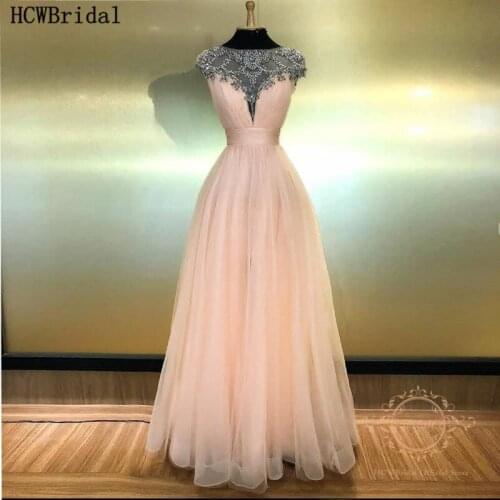 Blush Pink Long Evening Party Dress Chic Crystals Tulle A Line Arabic Prom Gowns Real Photos Women Occasion Dresses Abendkleider