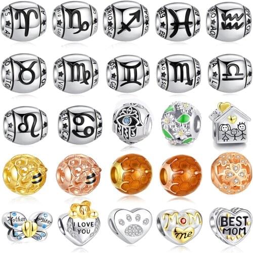 TONGZHE Charms Original 925 Sterling Silver Vintage Letter Heart Bee Butterfly Beads Fit Charms Bracelets & Bangle DIY Jewelry