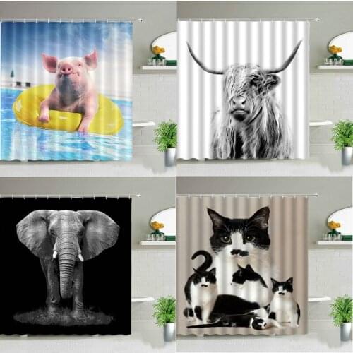 Cartoon animal cat and dog bathrooms modern fixture bedroom curtains curtain shower curtain set shower curtains Bath curtain