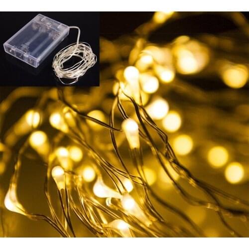 Led string lights 2M 3M 5M 10M 33ft 100led Battery outdoor Warm white Silver wire christmas festival wedding party decoration