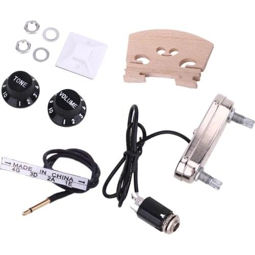 Tooyful 1 Set Electric Violin Pickup Bridge Preamp Tone & Volume Knob Endpin for 4/4 Violin Parts Accessories