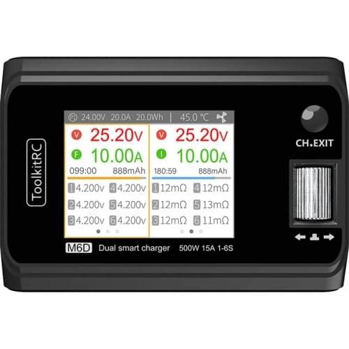 In Stock ToolkitRC M6D 500w 15A DC Dual Smart Charger Discharger Battery Balance for 1-6S Lipo LiHV Lion NiMh Pb Cell