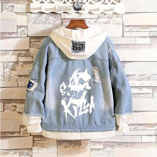JOJOs Bizarre Adventure Spring and Autumn Mens and Womens Casual Ripped Denim Jacket Cosplay Clothes