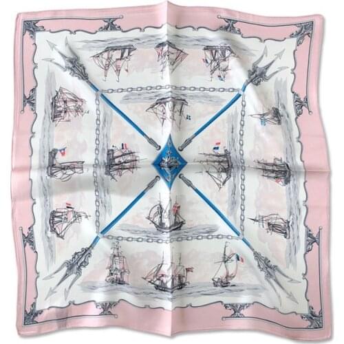 Luna&Dolphin Women Small Square Scarf 53x53CM 100% Silk Navigation Pink White Spring Bandanas Headbands Bag Scarf Lady Kerchief