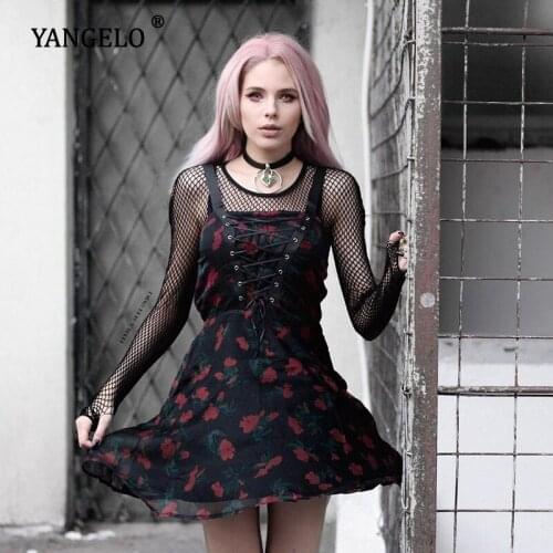 Gothic Black Girls Y2K Dress Mesh Top Print Dress 2PCS Sets Bandage Halter Hollow Out Bodycon Mini Dress+Lace Blouse for Women