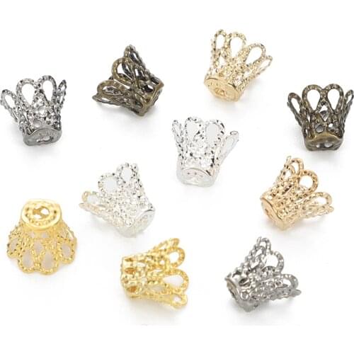 100pcs/Lot 5-15mm Wine Cup Hollow Flower Trumpet Bead End Caps Silve Gold Bronze Metal For DIY Jewelry Making Finding Supplies