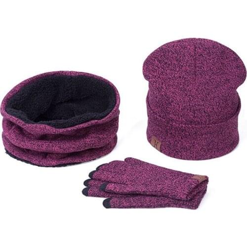 3 Pieces Winter Knit Beanie Hat Warm Scarf and Touch Screen Gloves Set Unisex