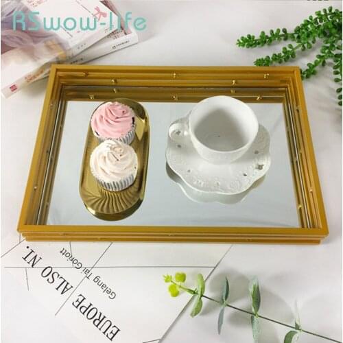 35*25*4cm Simple Light Luxury Mirror Metal Tray Home Decoration Tea Trays Creative Wrought Iron Storage Tray Serving Platter