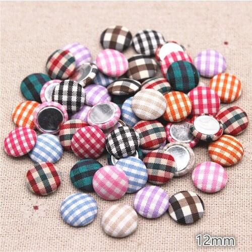 50pcs 12mm Cute Lattice Fabric Covered Round Buttons Home Garden Flatback Cabochon Crafts Scrapbook DIY