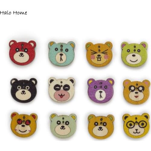 50pcs 2 Hole Mixed Bear Cartoon Wood Buttons Sewing Scrapbooking Decor Clothing Crafts Card Making DIY 21x19mm
