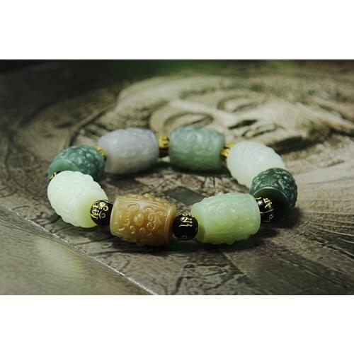 Real hetian colorful jadeite Jade beads bracelets jade lutous hand-carved bracelet for men women jade bangle gemstone bracelet