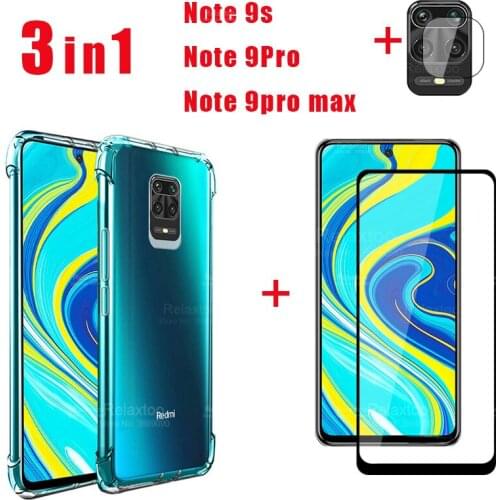 3-in-1capa,glass+airbag case for redmi note 9s soft clear anti-shock phone cover redmi note 9pro max case note-9 s xaomi note9s
