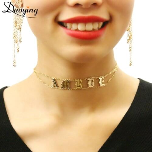 Duoying Old English Font Custom Name Choker Necklaces Letter Personalized Necklaces Minimalism Dainty Necklaces for Women