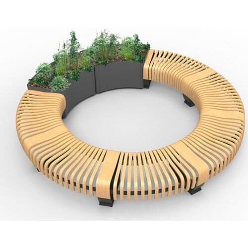 Customized Flower Seat In Shopping Mall Outdoor Garden Public Area Wooden Leisure Bench Stainless Steel Creative Waiting Chair