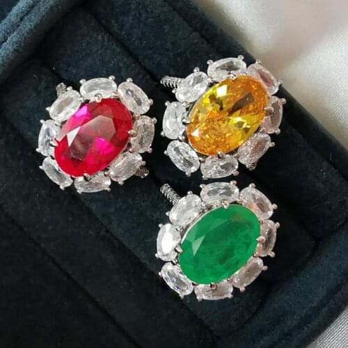 8*12mm Topaz Ruby Emerald Rings Vintage 925 Sterling Silver Gemstone Lab Diamonds Wedding Engagement Ring Fine Jewelry For Women