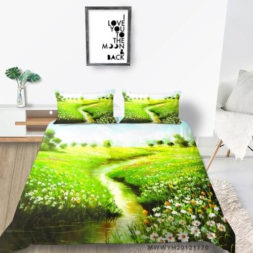 Country Road Bedding Set Nature Beautiful 3D Daisy Duvet Cover King Full Twin Single Double Queen Size Bed Set Grass