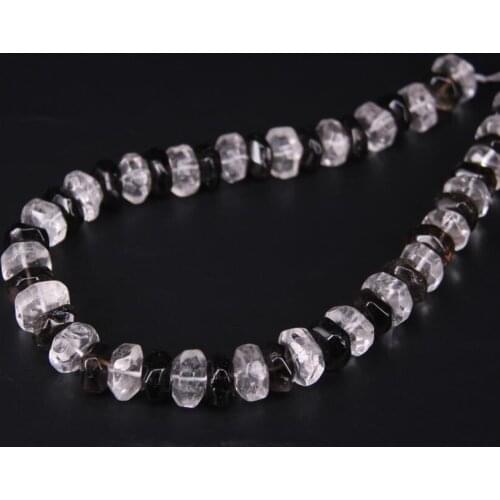 15.5"/strand Smoky Quartzs&White Crystal Faceted Rondelle Spacer Loose Beads,Rough Gems Stone Cut Nugget Pendants Jewelry Making
