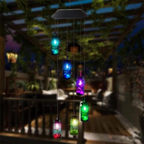 Solar Wind Chime Light Wishing Bottle Solar Light Outdoor Powered LED Wind Chime Color Change Spiral Hanging Lamp